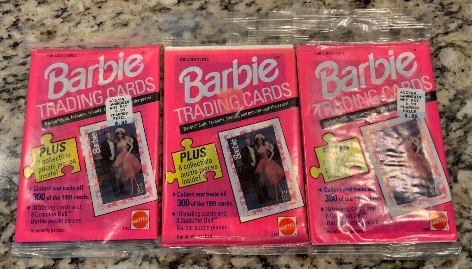 New Sealed Lot of 3 Packs 1990 Vintage Barbie Fashion Trading Cards Vtg Mattel