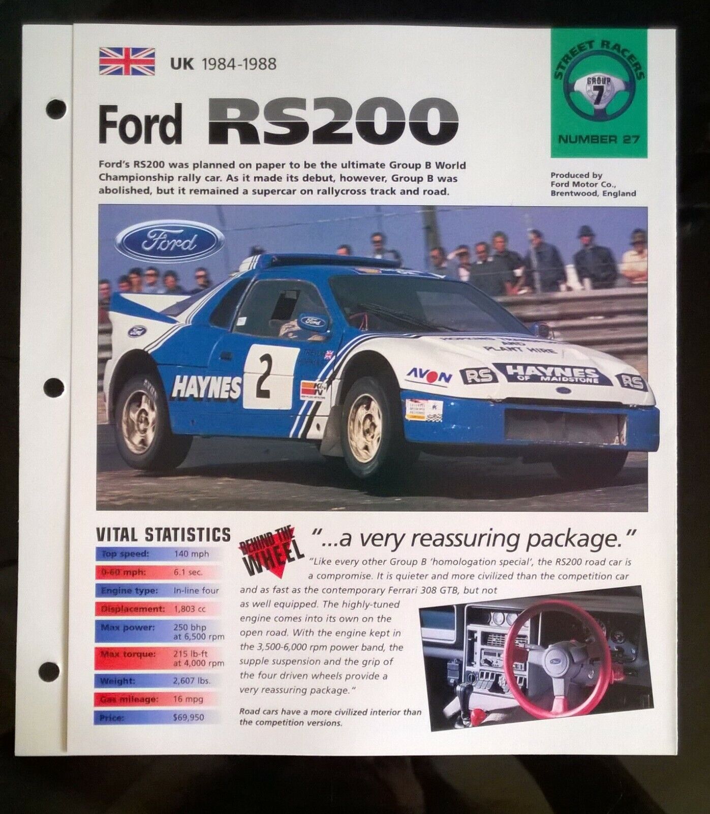 Imp 1984-88 ford RS200 race car information brochure hot cars focus Rallye rally