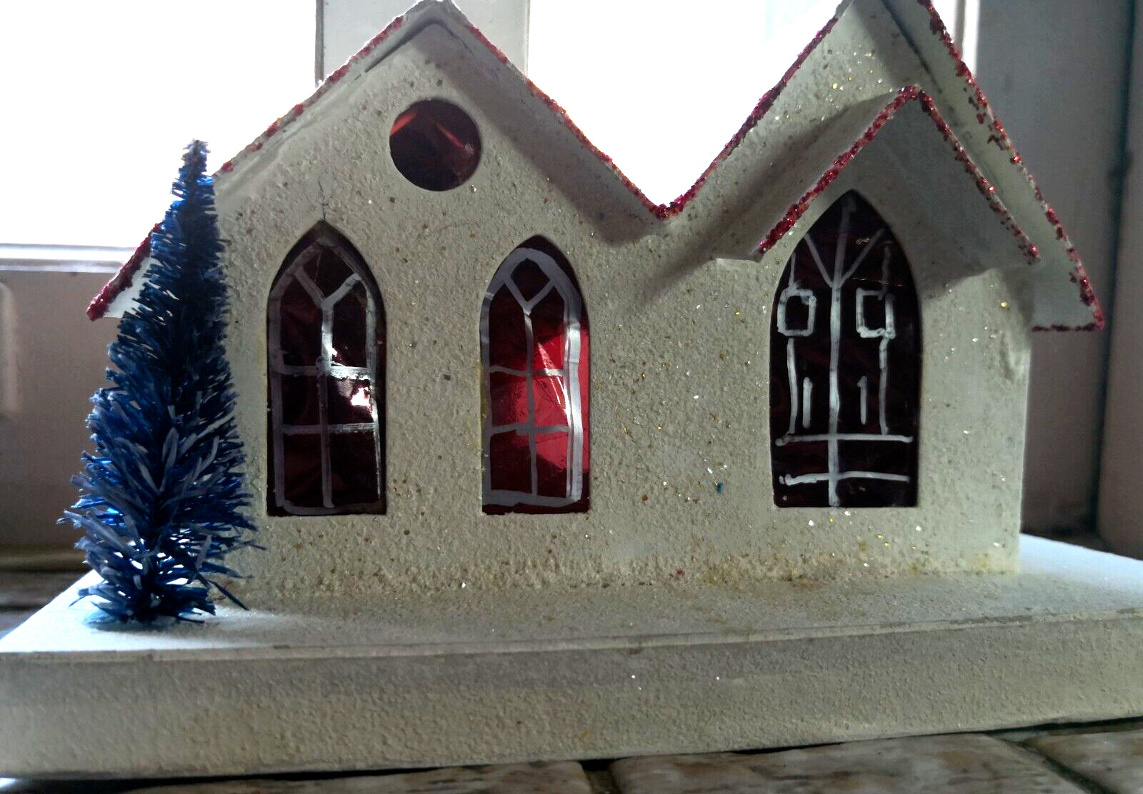 Vintage Cardboard Putz Church House Tree Mica Village Christmas Japan Read