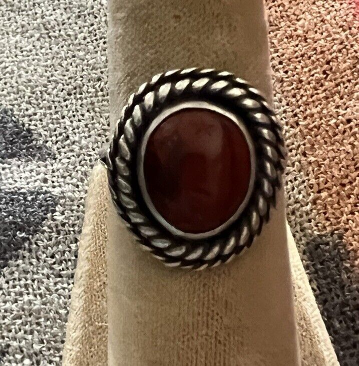 Navajo Native American Red Jasper Sterling Silver 925 Ring Sz 8.5