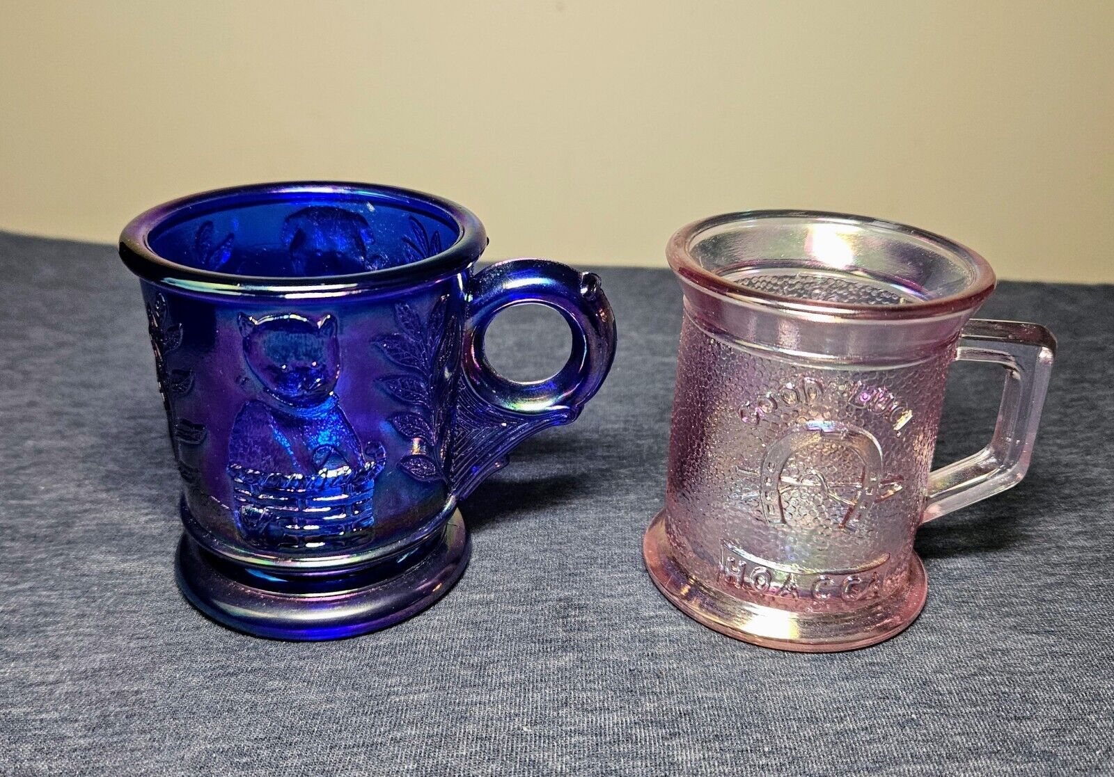 (2) Vintage Carnival Glass Mini Mugs Lot - FENTON, MOSSER 
