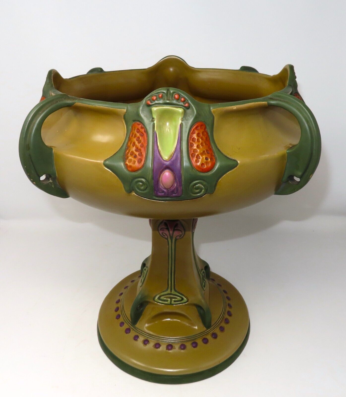 HUGE Art Nouveau Julius Dressler Pedestal Footed Bowl, Circa 1900\'s Austria