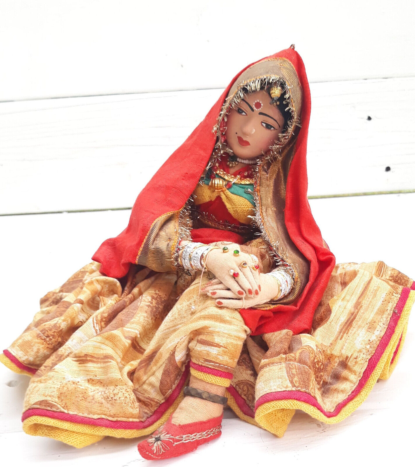 Handmade Hindu Indian Manipuri Dancer Traditional Folk Cloth Doll Sitting