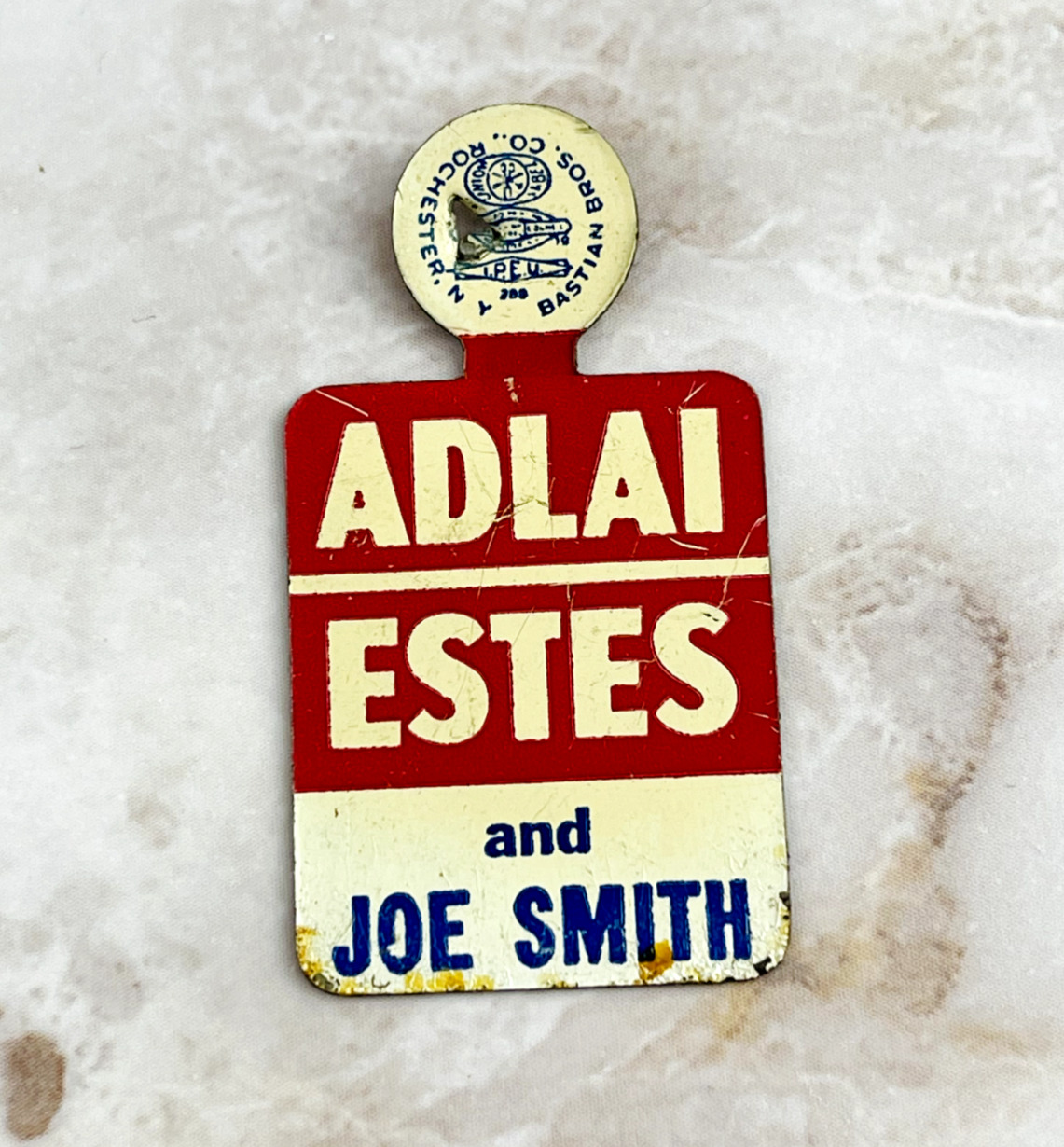 1956 Adlai Stevenson Estes and Joe Smith Fold Over Political Pin Button - Rare 