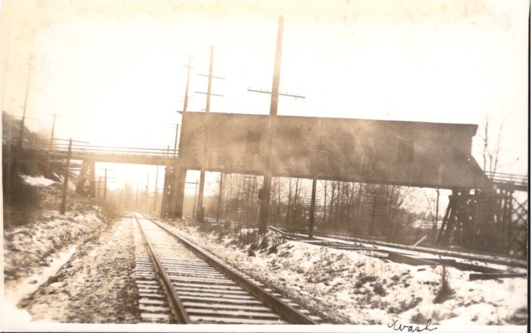 RPPC Covered Wooden Bridge near Seattle Washington 1950s real Photo Railroad