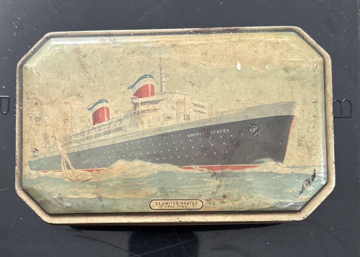 Vintage Bensons Tin English Choice Confections S.S. United States Ocean Liner