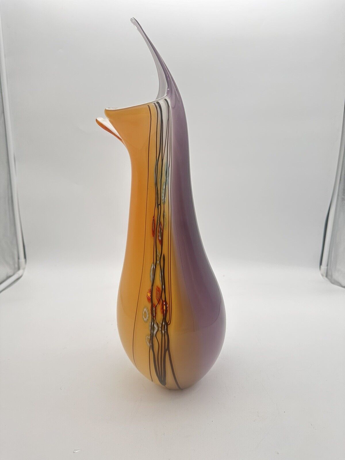 Vintage signed Large Murano Art Glass Vase Colorful Millefiori Rare Piece 17”