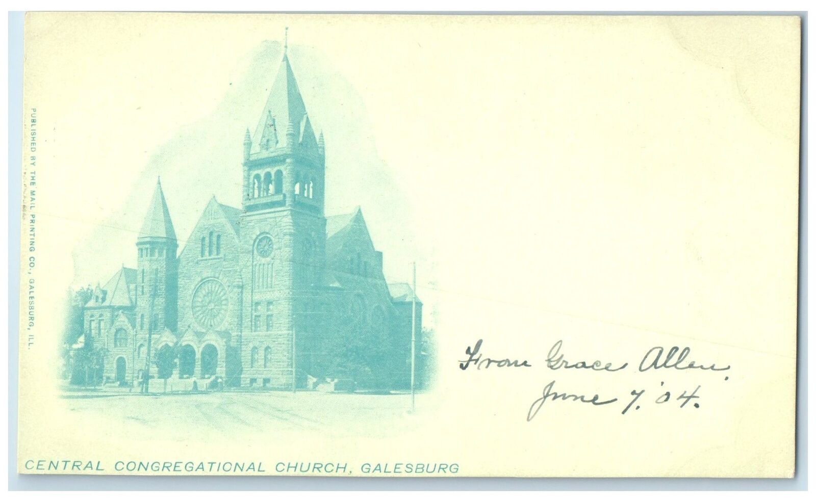 c1905's Central Congregational Church Exterior Galesburg Illinois IL Postcard