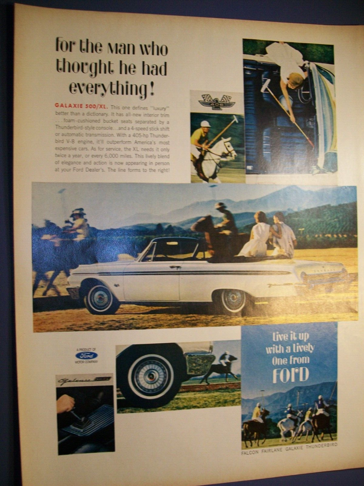 1963 Ford Galaxie 500/XL 500XL convertible w/ 406 large-mag car ad