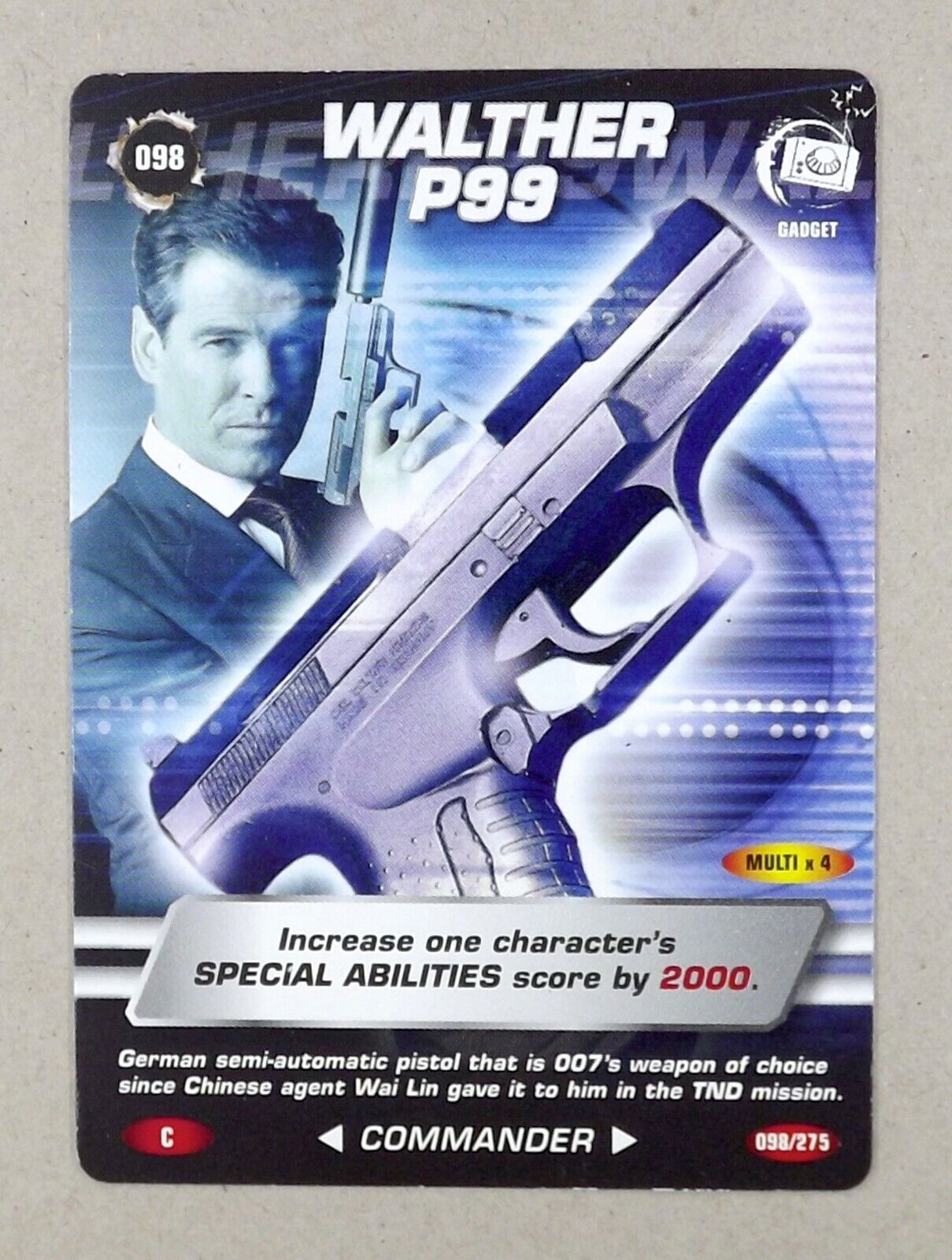 1 x 007 Spy card # 098 Walther P99 - Pierce Brosnan