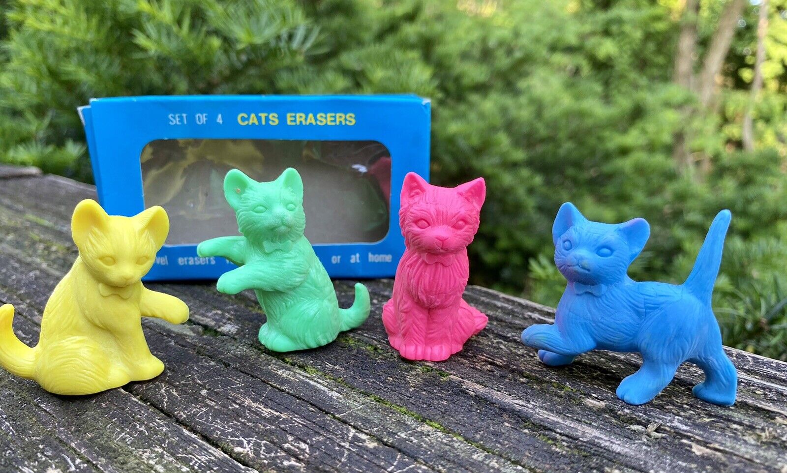 Vintage Lot Of 4 Cat Kittens Erasers Figures Rubber New In Box