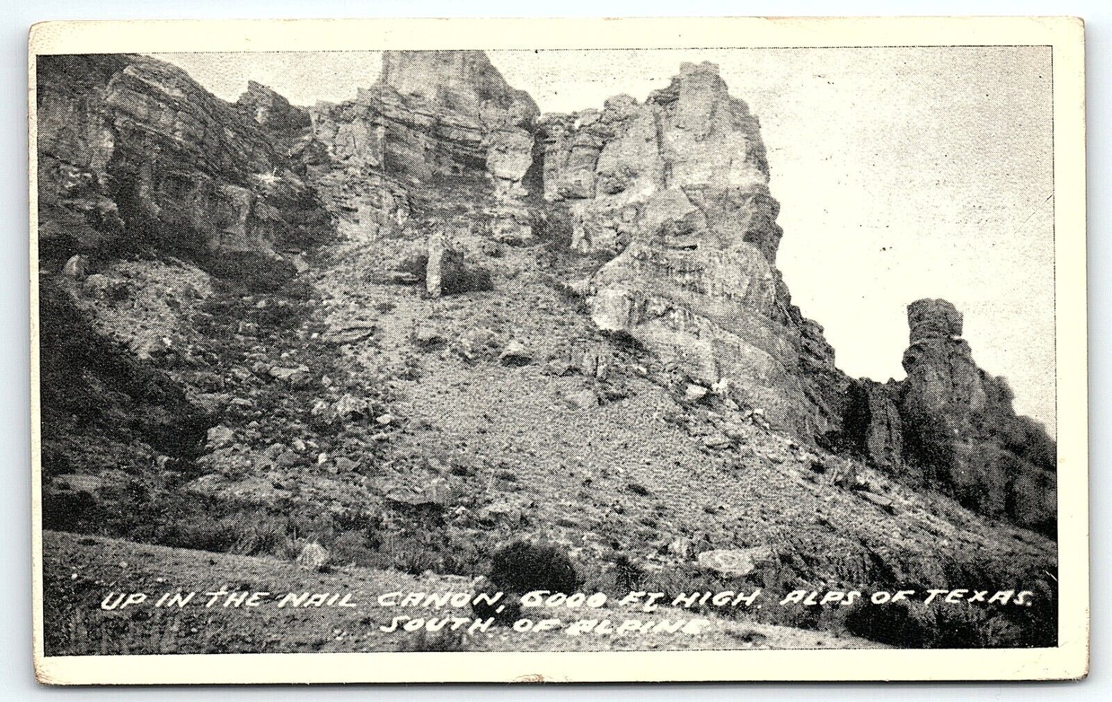 1927 ALPINE TX ALPS OF TEXAS UP IN THE NAIL CANON DRUG STORE POSTCARD P3563