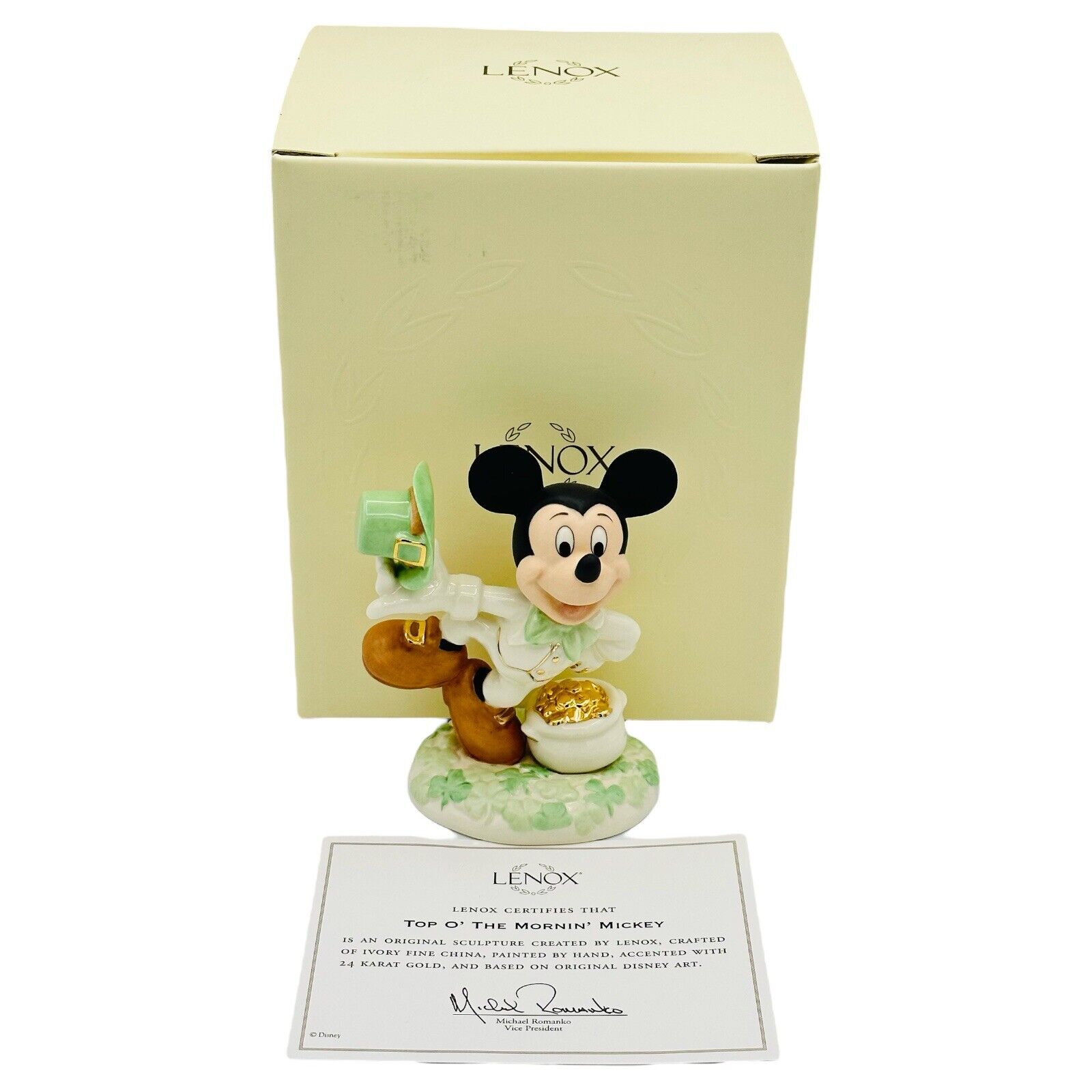 Lenox Disney Showcase Top O’ The Mornin’ Figurine Irish Mickey Mouse NEW & COA