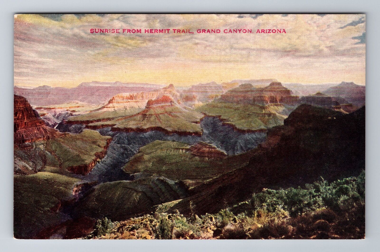 Grand Canyon AR-Arizona, Sunrise on Hermit Trail, Vintage Souvenir Postcard