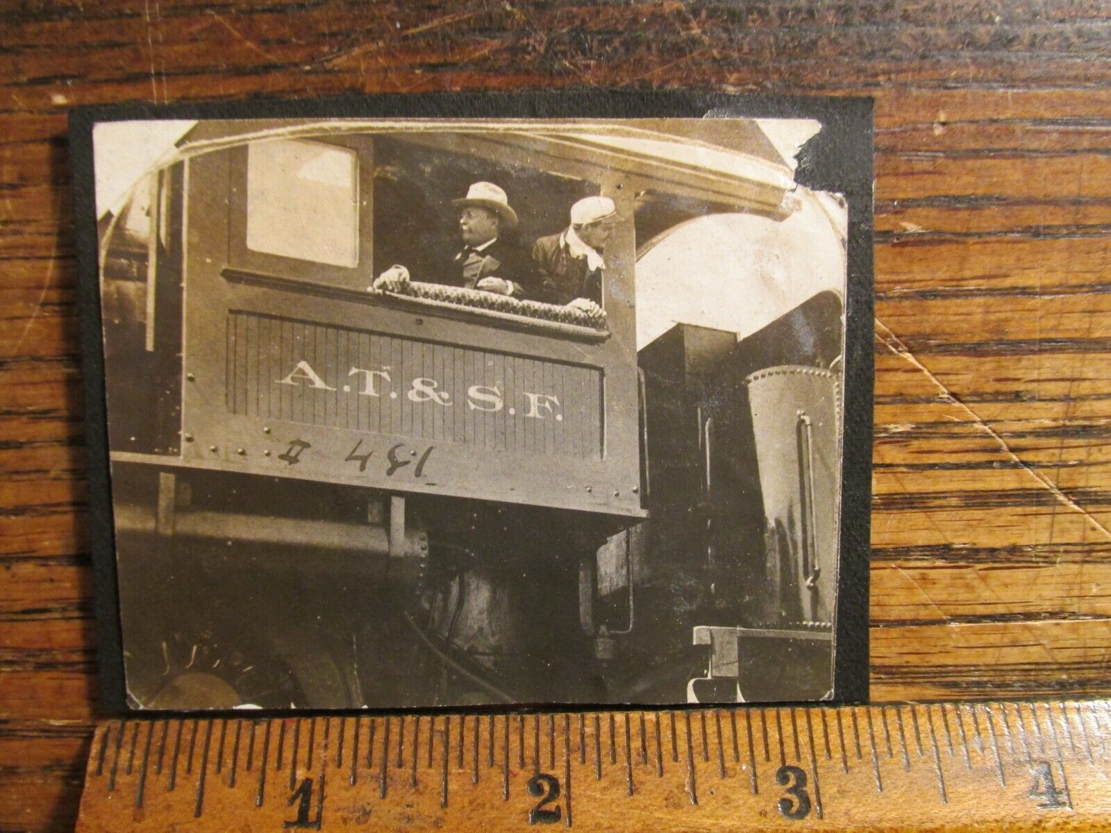 Antique Vintage Old Photo Men Aboard Atchison Topeka & Santa Fe Railroad