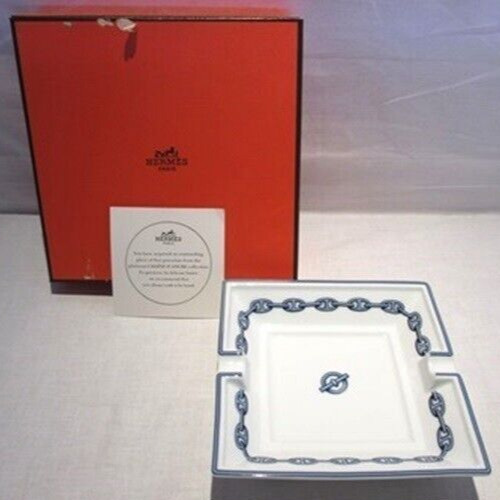 Unused HERMES Ashtray white blue chaine d\'incre with box