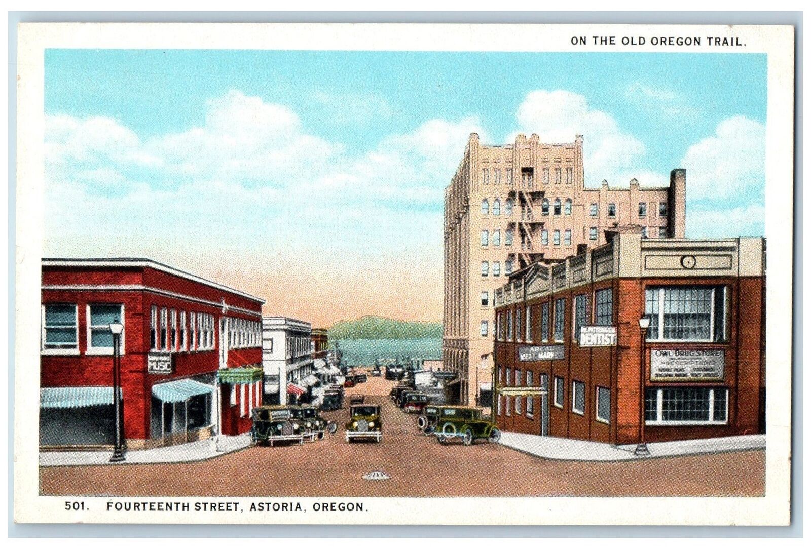 Astoria Oregon OR Postcard Fourteenth Street Business Section c1920's Vintage