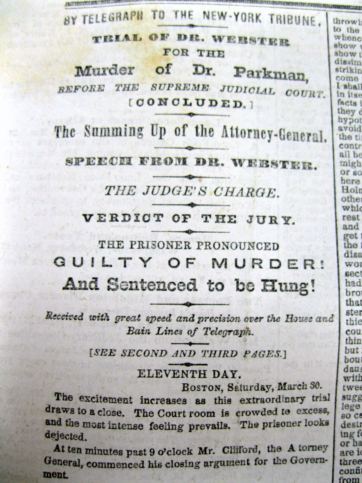 4 1850 hdlne newspapers WEBSTER PARKMAN MURDER CASE in Boston  TRIAL & EXECUTION