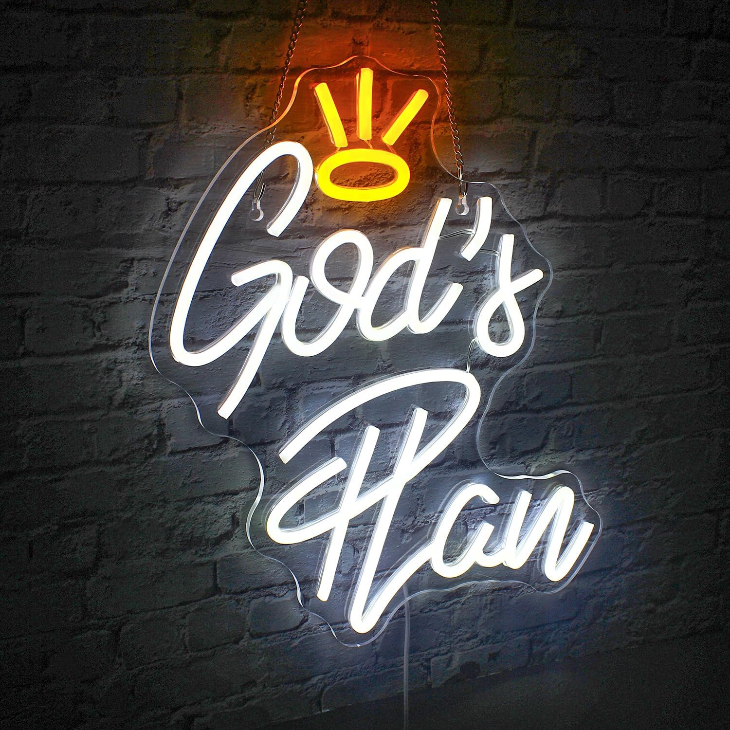 God'S Plan Neon Sign White Led Neon Signs for Wall Decor, Man Cave Neon Sign Art