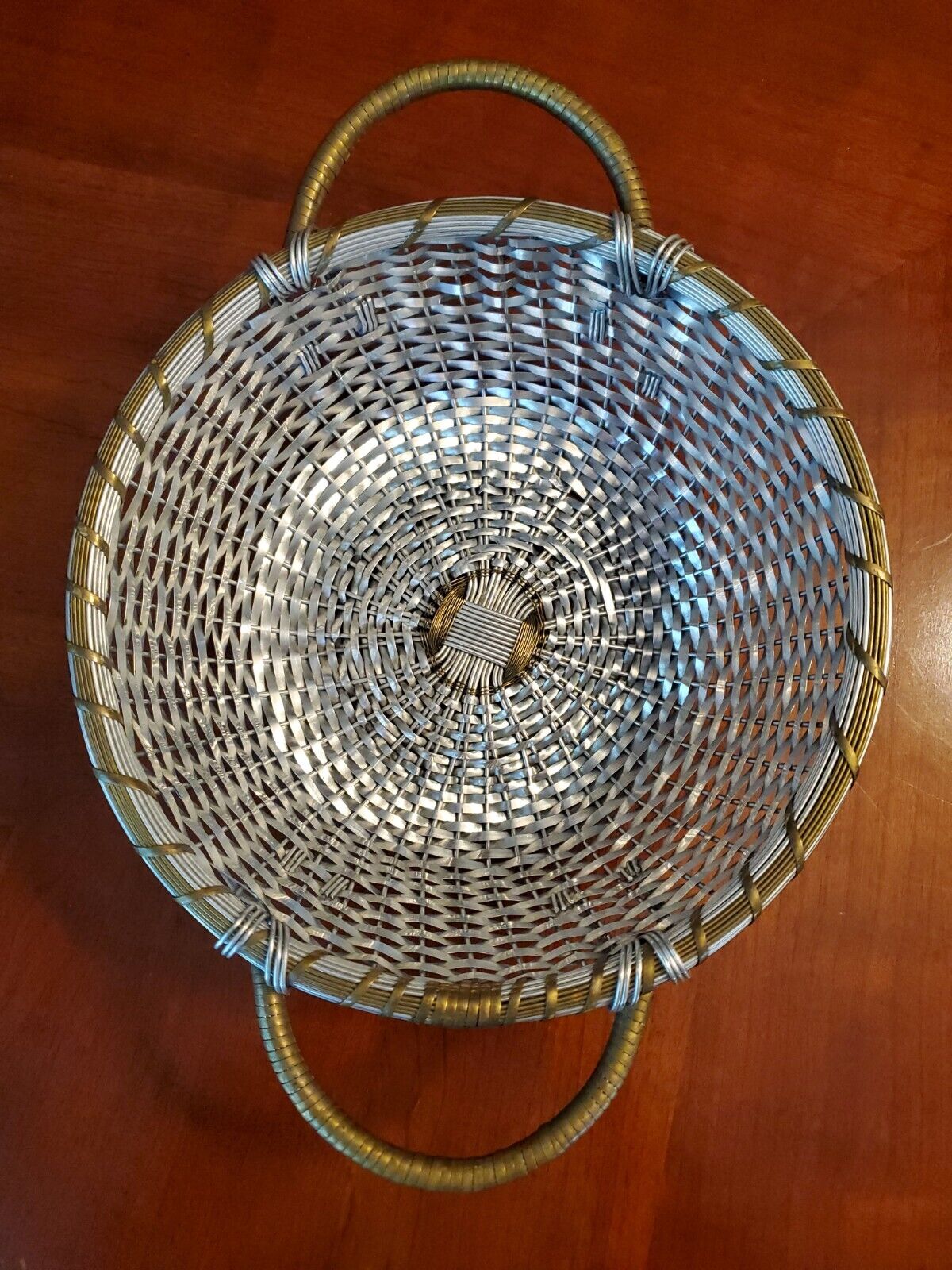 Metal Weaved Serving Basket Stainless Steel and Brass with Handles NICE