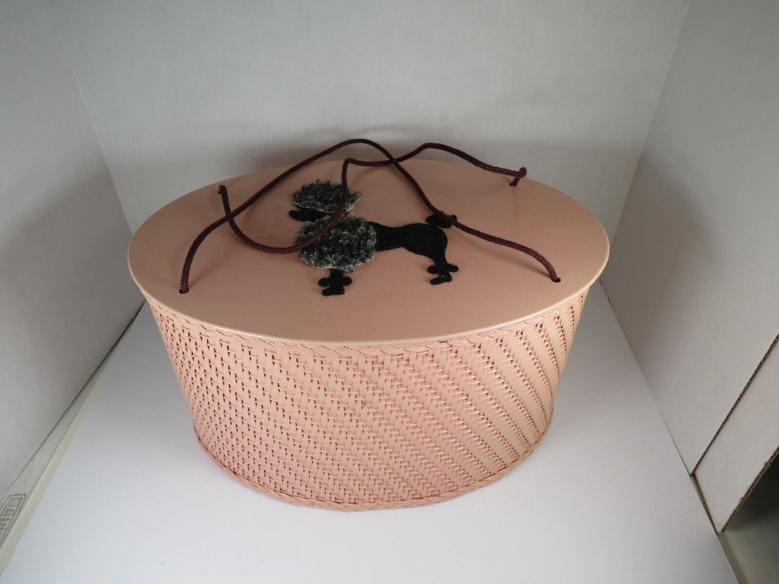 MID CENTURY MODERN 1950’s Princess Oval Pink Poodle Sewing Box MADE IN USA