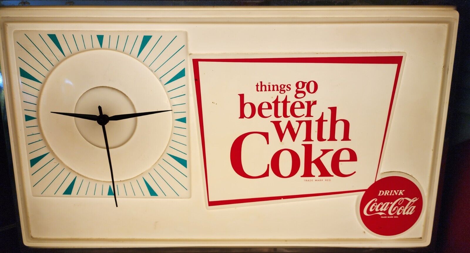 VINTAGE 1960s COCA COLA LIGHT UP CLOCK THING GO BETTER WITH COKE CLEAN TESTED