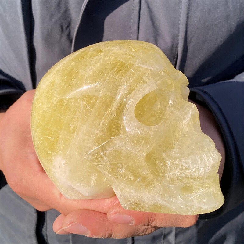 2.86LB Natural Smokey citrine Quartz Skull Hand Carved Quartz Crystal Skull heal