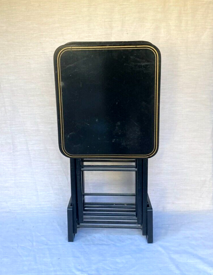 Vintage Mid Century Artex Snack Table 4 TV Tray + Stand Set - Rare 