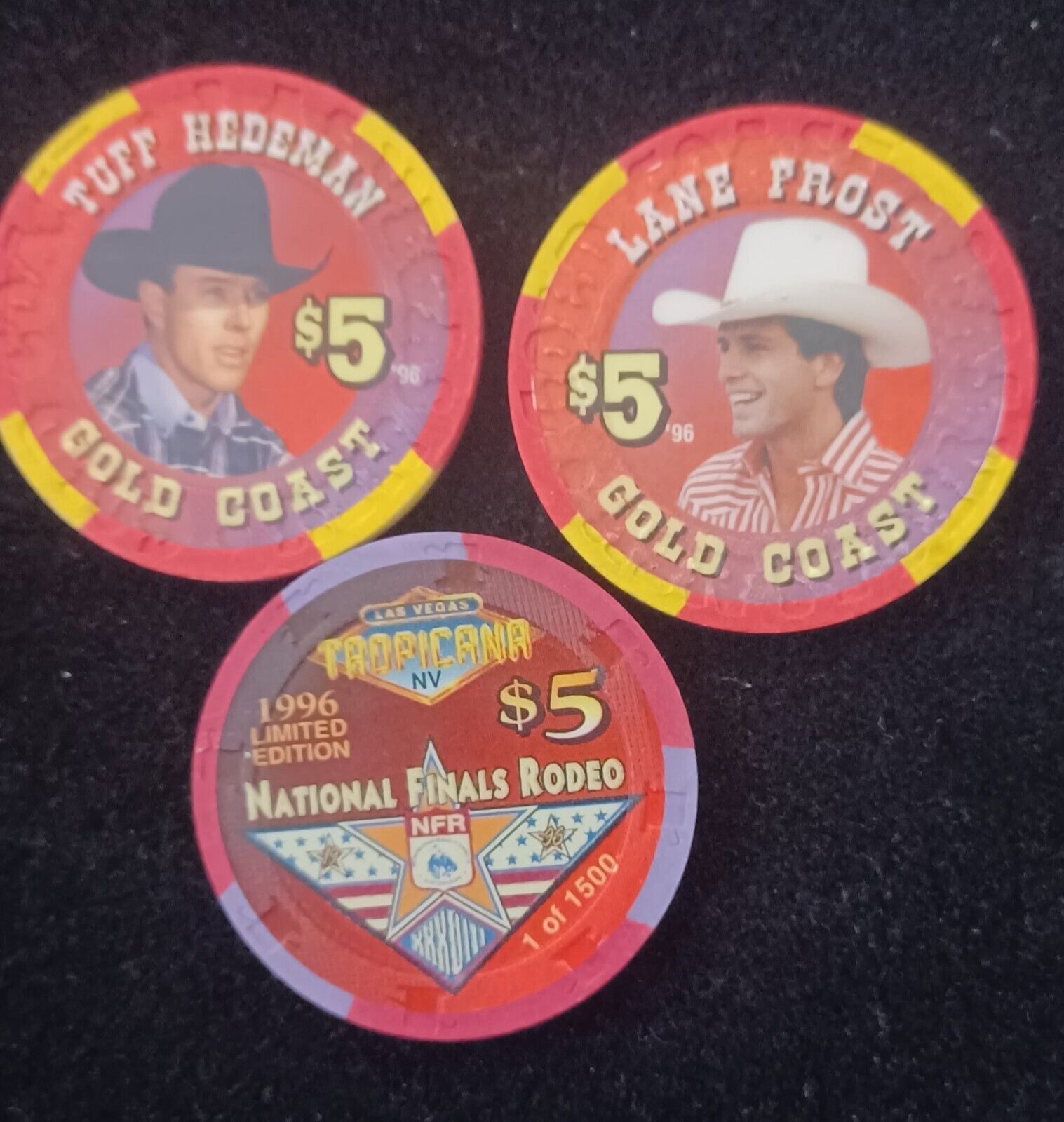 1996 Lane Frost, Tuff Hedeman & Tropicana $5 Poker Chips