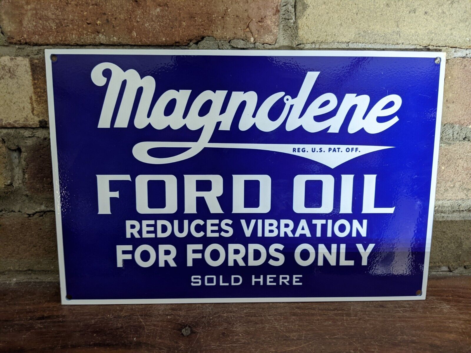 VINTAGE MAGNOLENE FORD MOTOR OIL ONLY PORCELAIN SIGN 8