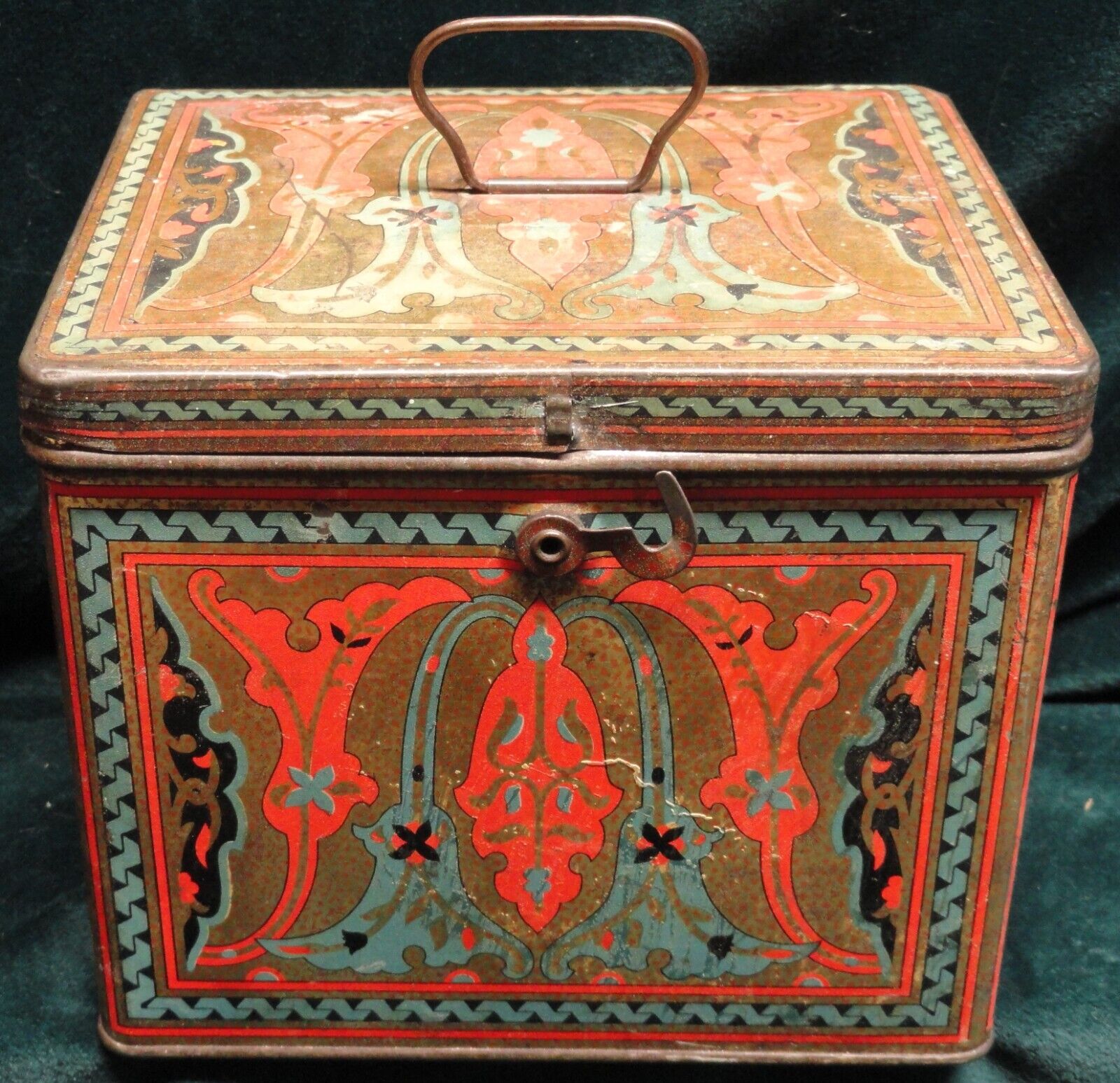 VTG 1920s Uneeda NBC Biscuit Tin Box Hinged Red Blue Art Nouveau Great Colors