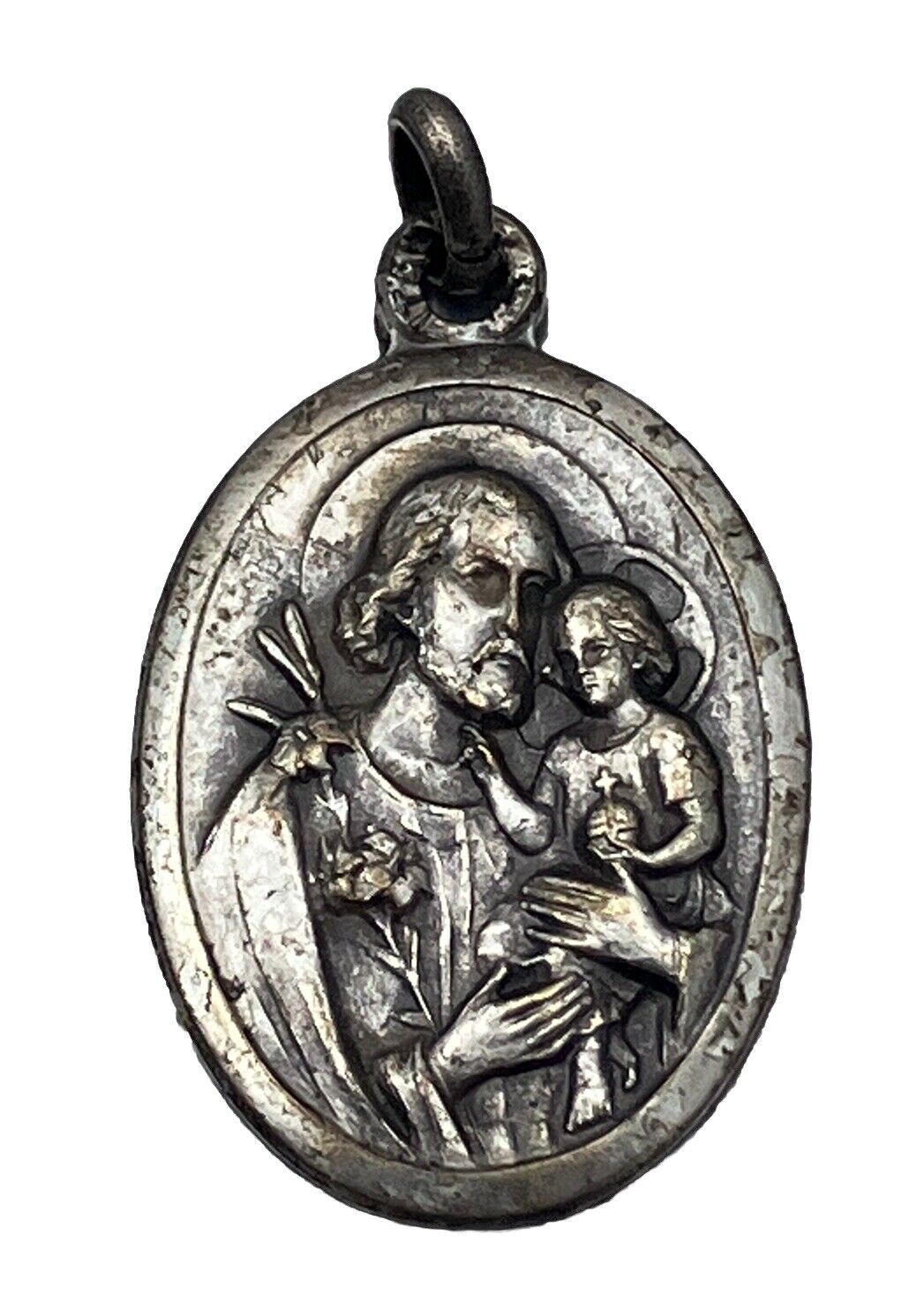 Vintage Catholic Saint Joseph Silver Tone Religious Medal Italy