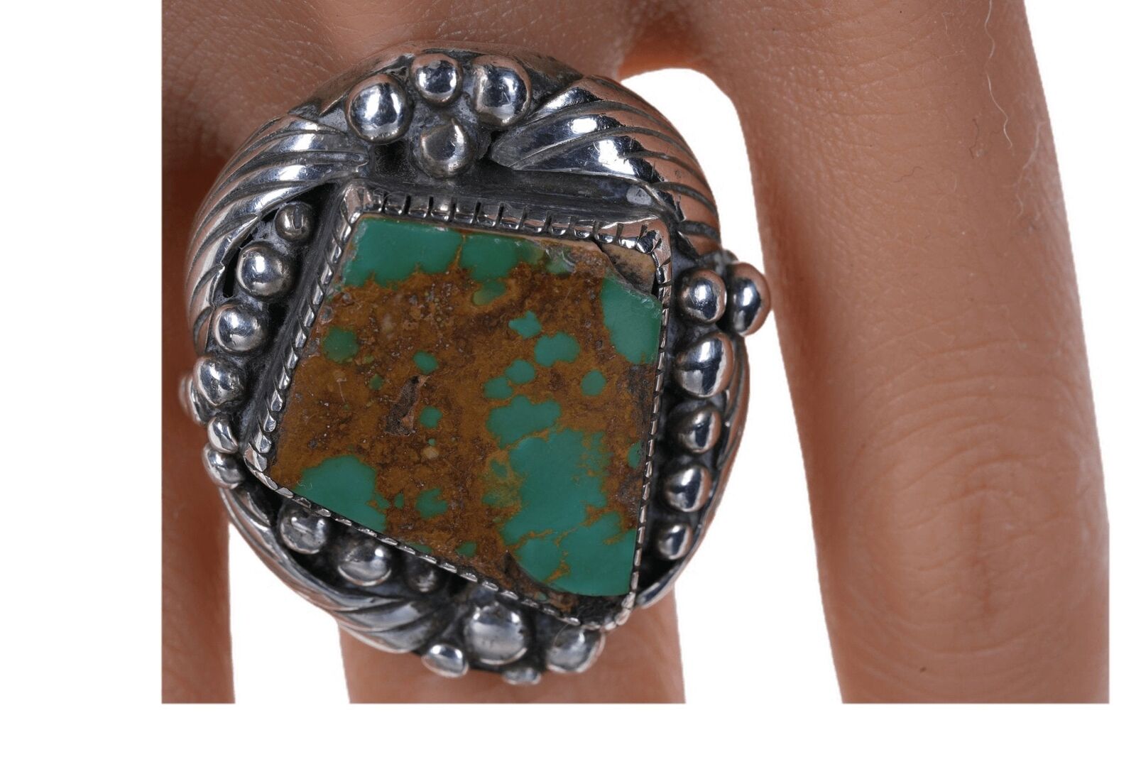 Sz13 Huge 51 gram Navajo Sterling and Turquoise Sandcast ring