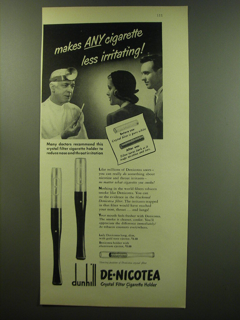 1949 Dunhill De-Nicotea Cigarette Holder Ad - Makes any cigarette less
