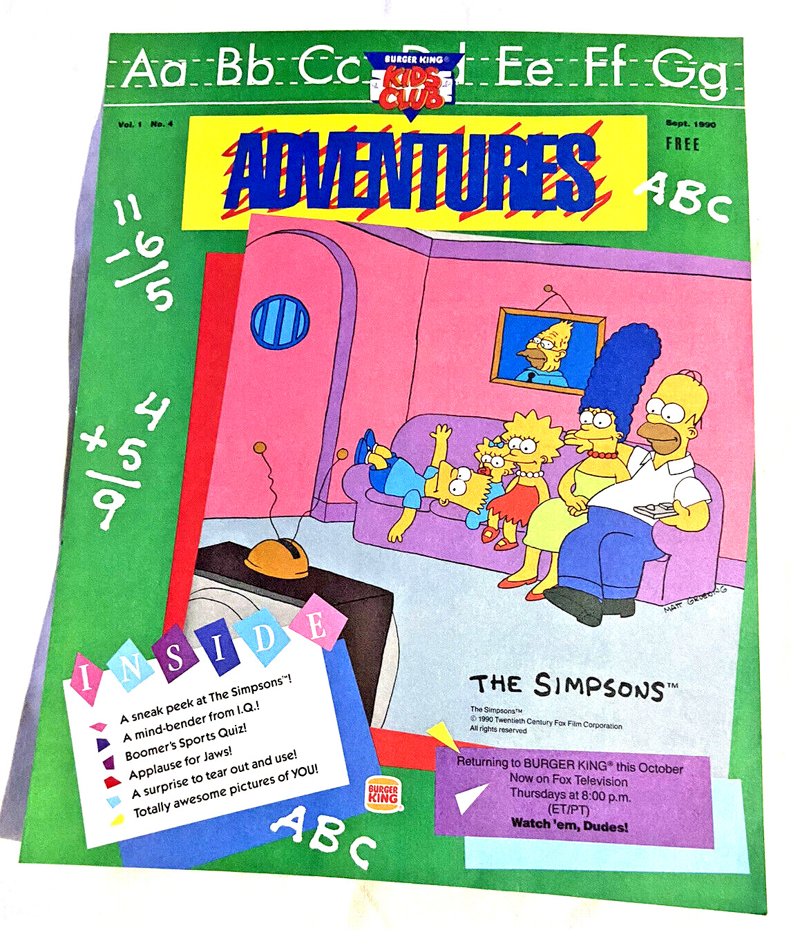 Burger King Kids Club Adventures Vol 1 #4 Simpsons Inside Sneak Peek SEPT 1990