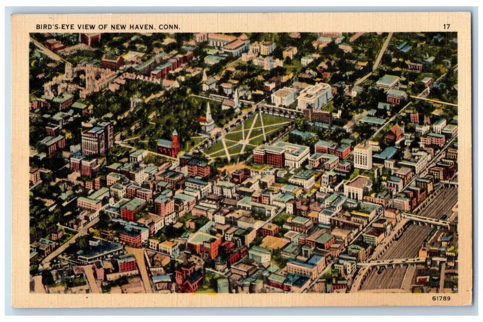 New Haven Connecticut CT Postcard Bird's Eye View Building Street View Vintage
