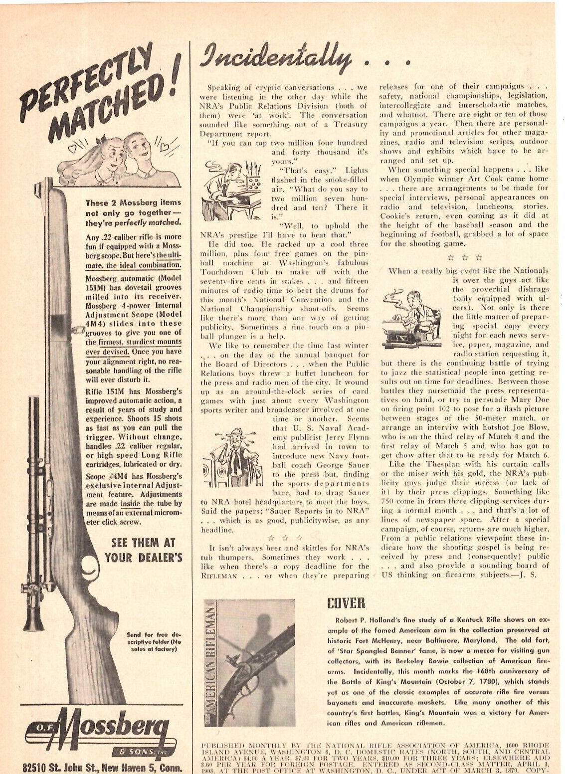 1948 Print Ad Mossberg & Sons New Haven Conn Perfectly Matched .22 Caliber Rifle