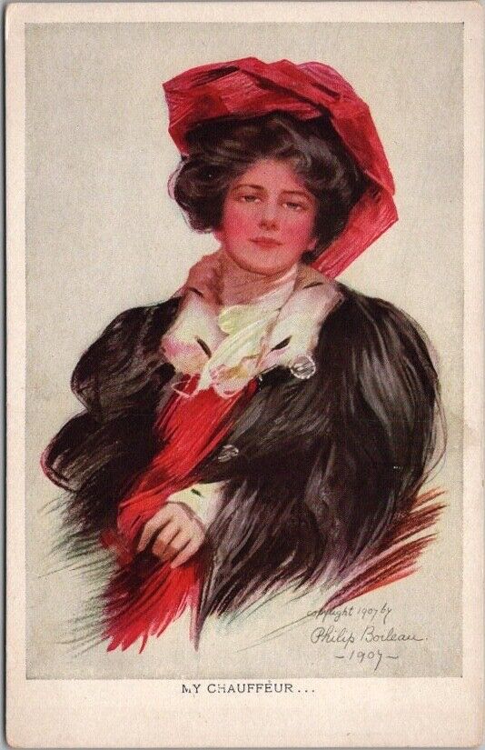 c1910s Artist-Signed PHILIP BOILEAU Pretty Lady Postcard \
