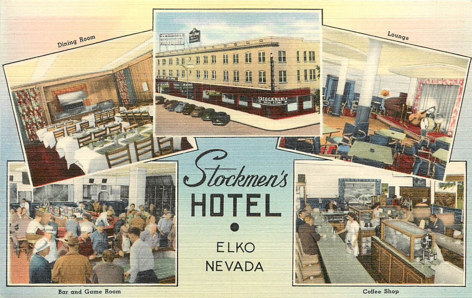 Linen Multiview Postcard; Stockmen\'s Hotel, Elko NV Exterior/Interior Views Nice