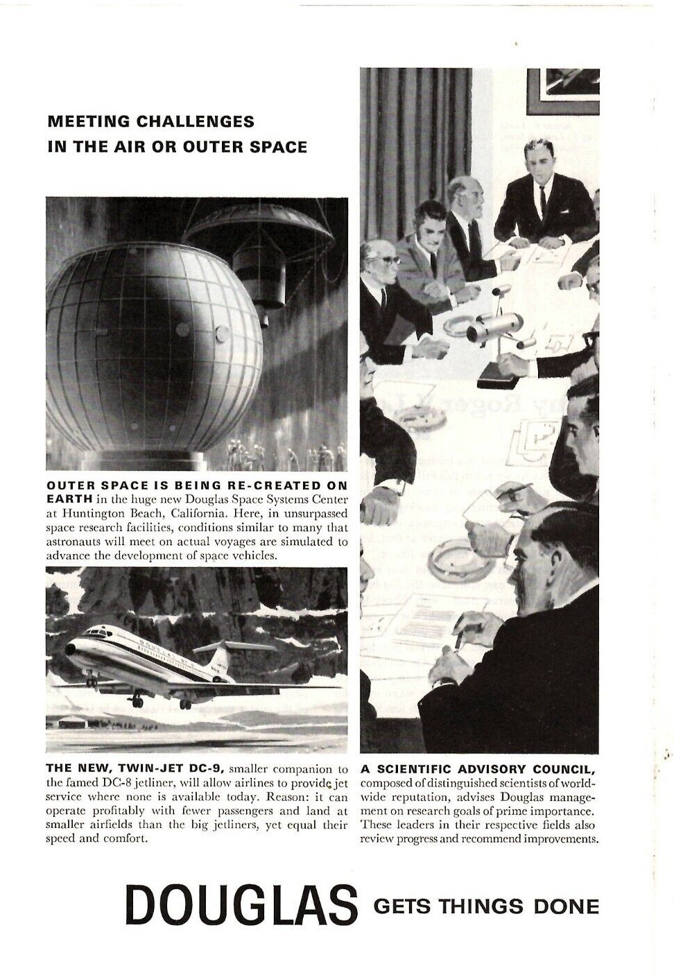 1964 Print Ad Douglas Meeting Challenges in the Air or Outer Space Twin Jet DC-9