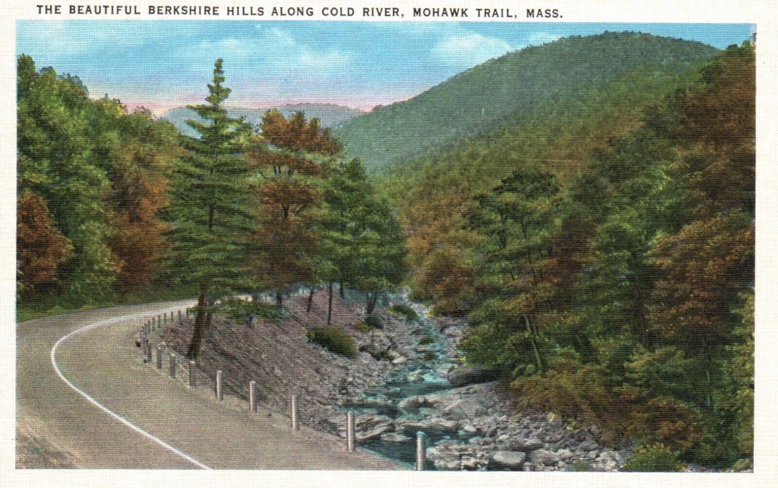 Postcard MA Mohawk Trail Berkshire Hills along Cold River Linen Vintage PC f298