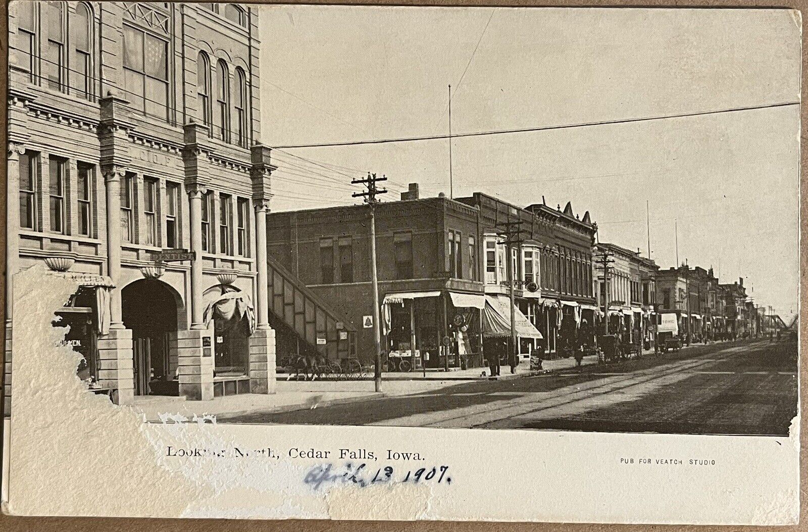 Cedar Falls Iowa Main Street Looking North Dentist Antique Photo Postcard 1907