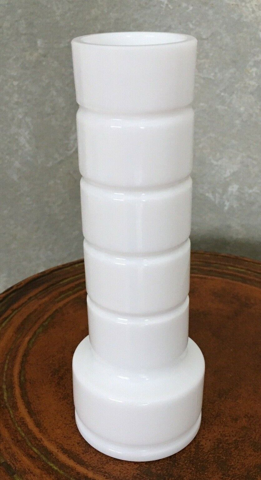 Vintage Unusual Milk Glass Bud Vase Stacked Circles Notched sides