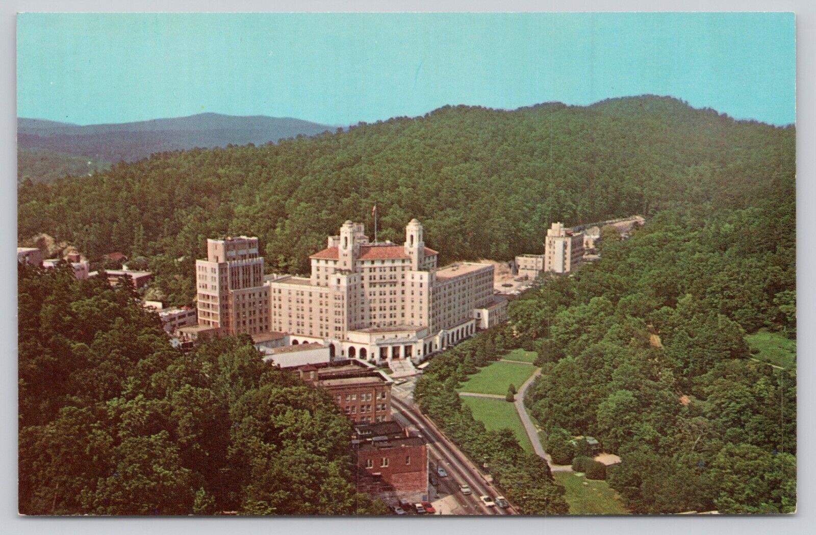 Postcard Ariel View Arlington Motel, Medical Arts Building, Park Hotel Arkansas