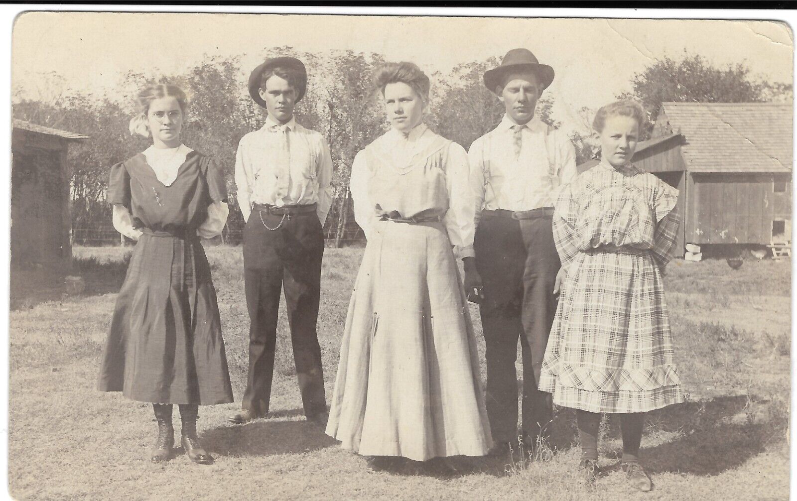 Solio Truly Amazing RPPC Postcard Photo Young Women & Men on Farm Looking Dapper
