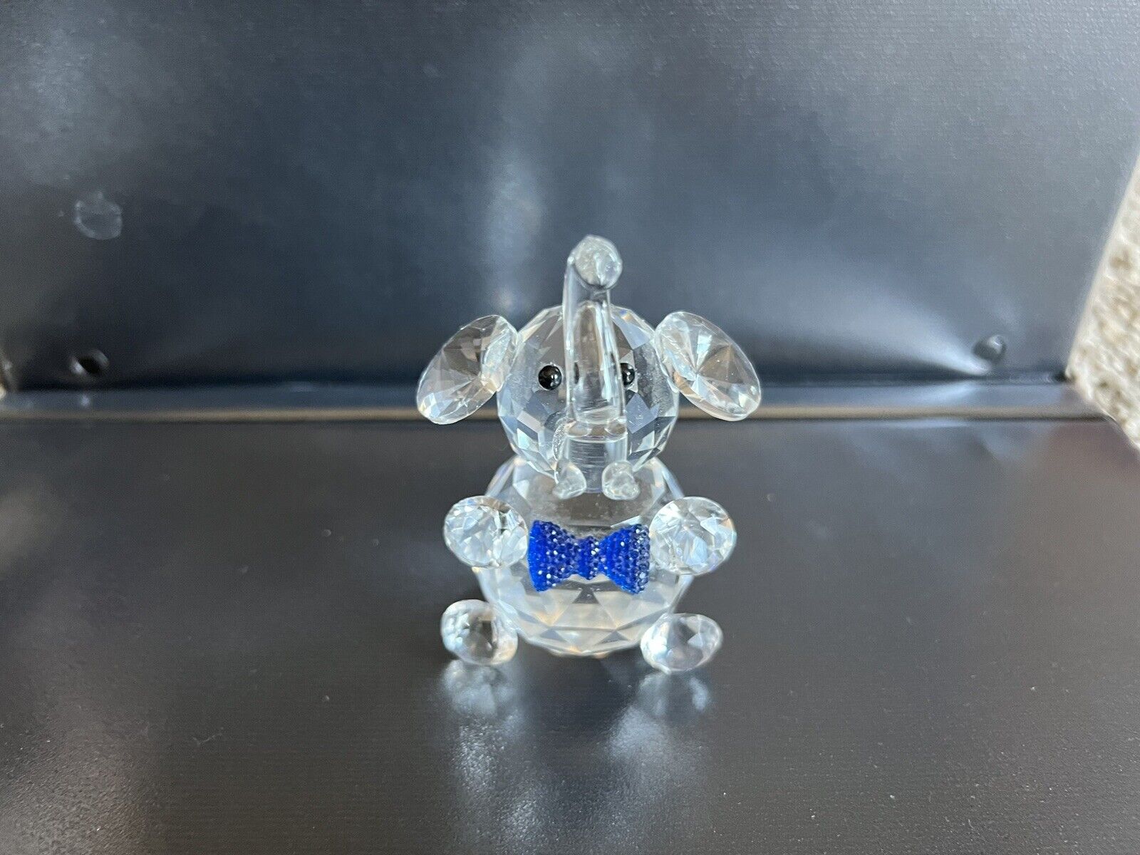 Crystal Elephant With Sparkly Blue Bow Tie