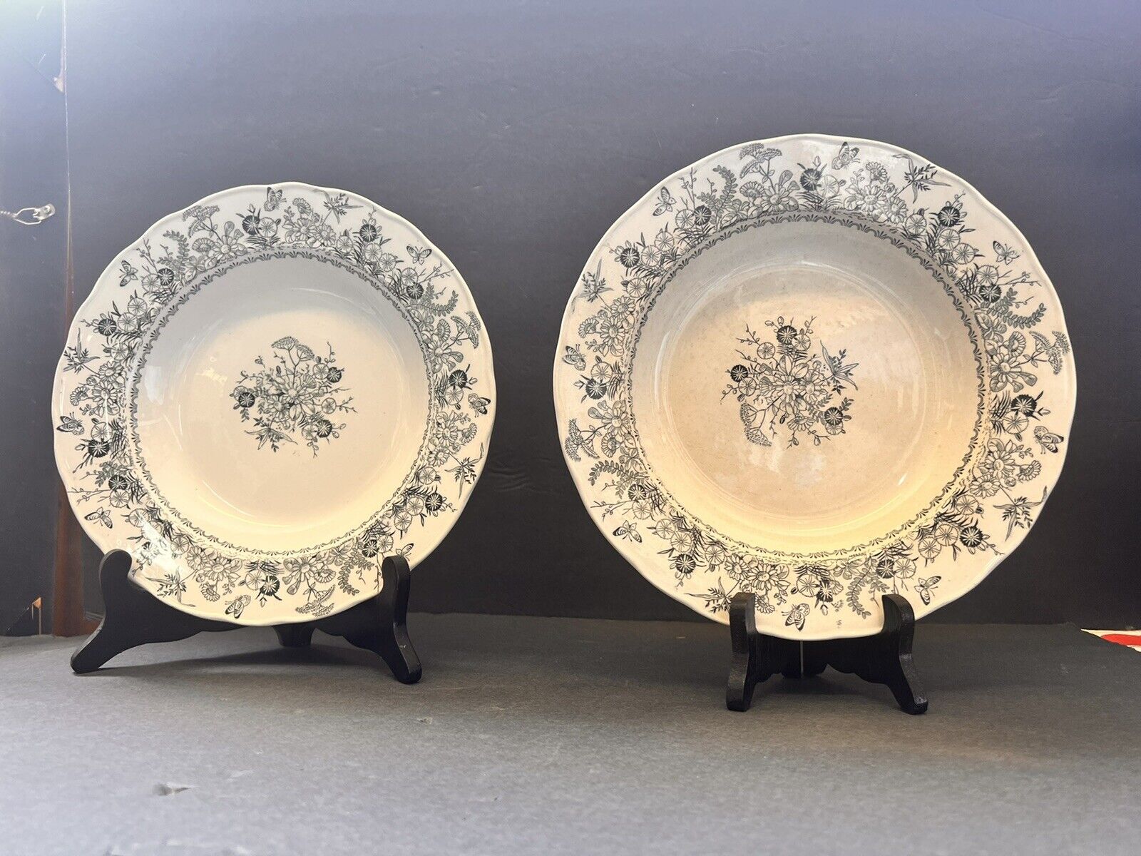 1890’s Antique vintage pair  Iron stone English transferware bowls mayers sylvan