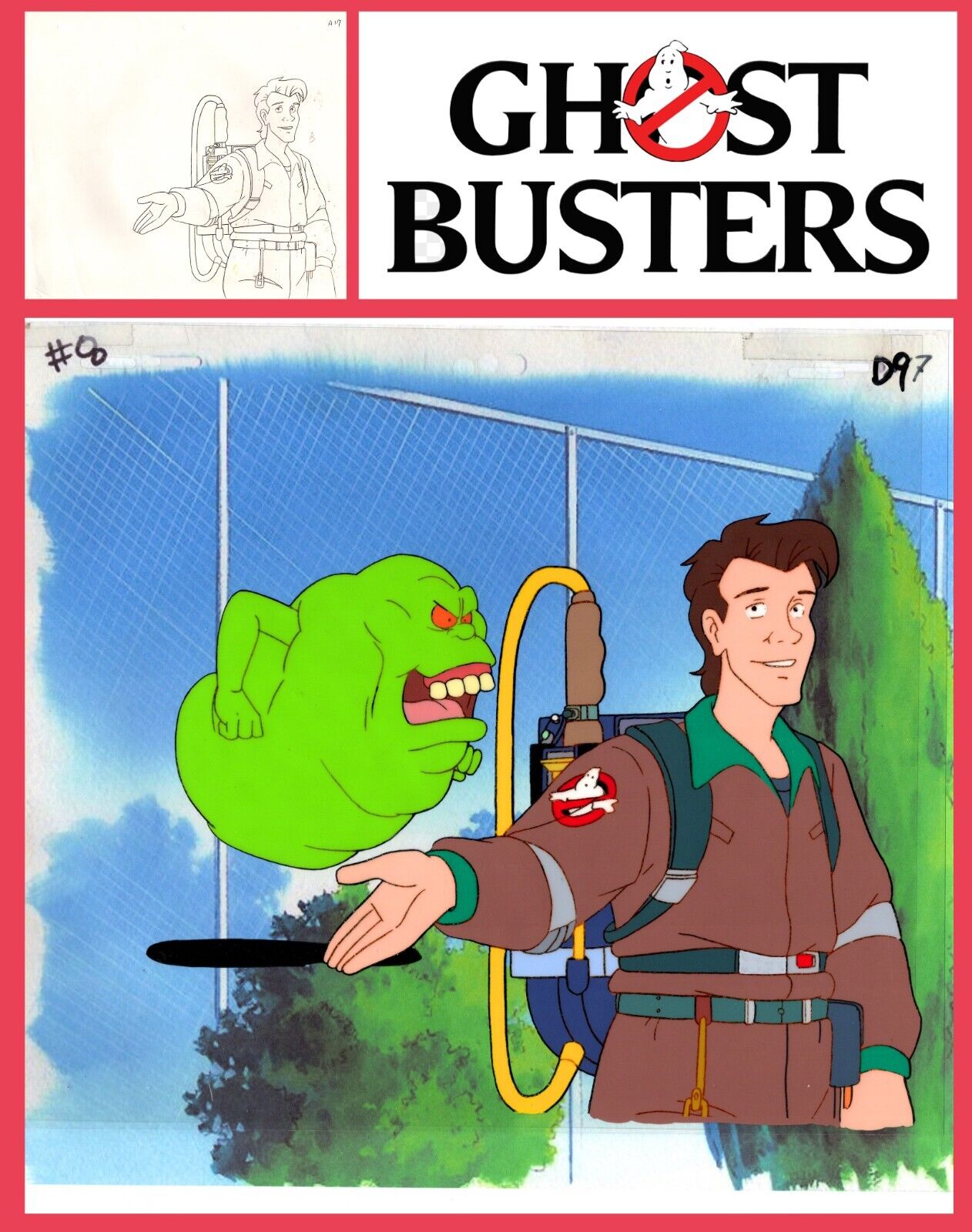 Two Animation Cels--The Real Ghostbusters, Peter Venkman & Slimer w/Paper BG