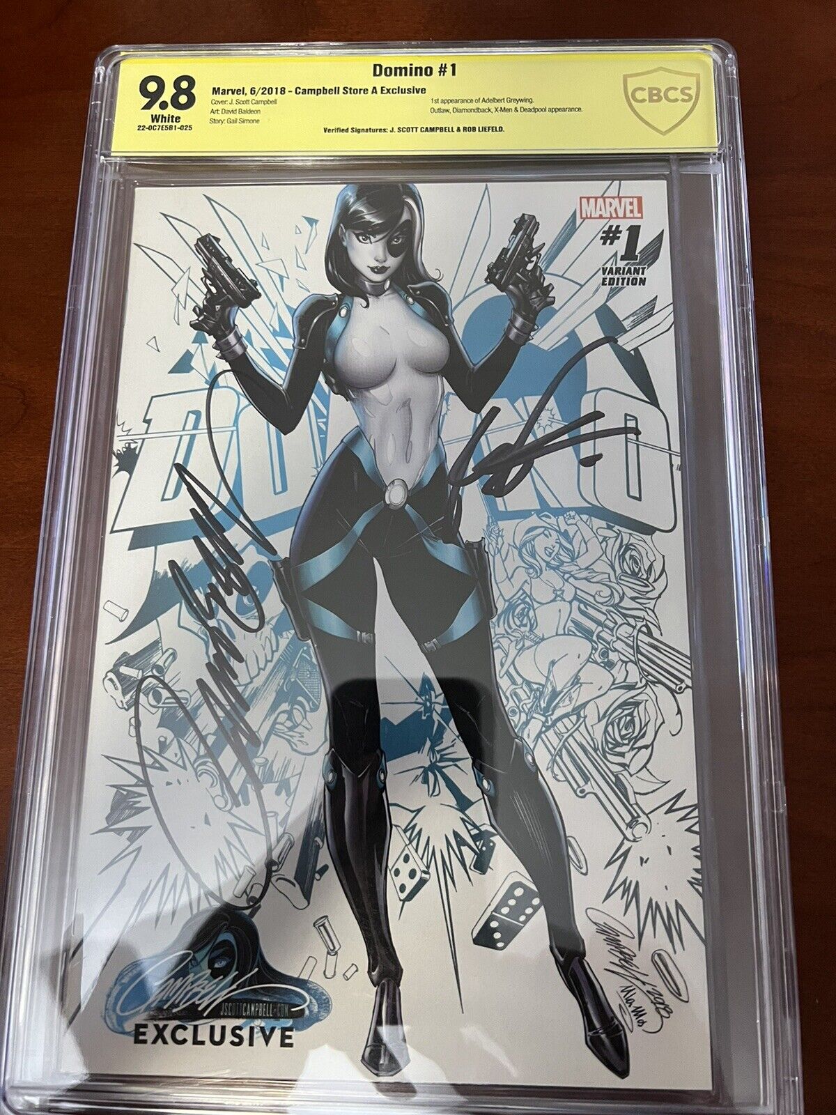 Domino #1 CBCS 9.8 SS signed by J. Scott Campbell & Rob Liefeld Exclusive