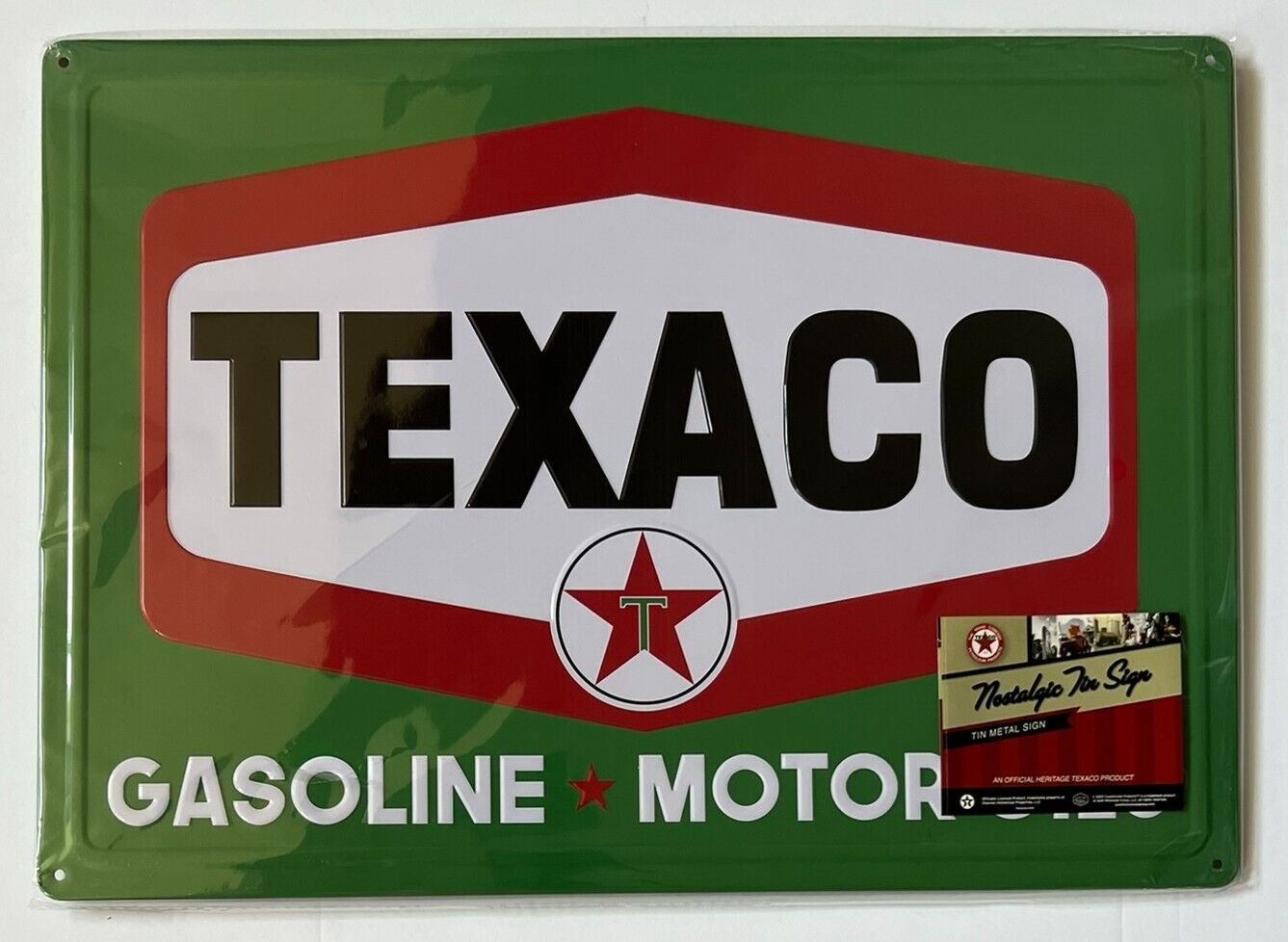 Texaco Motor Oil Gasoline Vintage Novelty Hem Wrapped Embossed Sign 17\